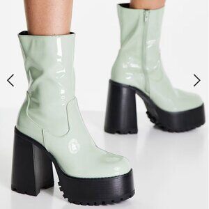 Z Code Z Chunky Platform Patent Leather Heeled Boot Sage Green Mod Round 9 39 40